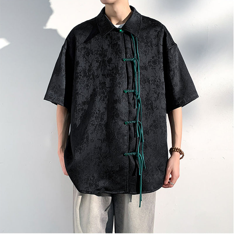 [KADISHOU series] ★Chinese style shirt★ 2 colors Tops Short sleeve shirt Unisex Men's Large size Black Beige