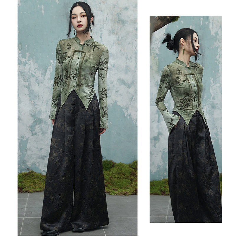 [Daiseiryuu 4 Series] ★Chinese-style trousers★ Bottoms, gaucho pants, casual, black, improves your temperament