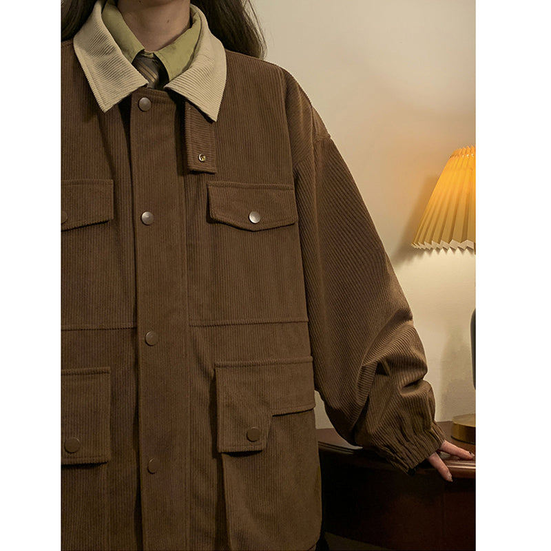 [SENSU Series]★Jacket★ 3color outerwear unisex men's corduroy green beige coffee color