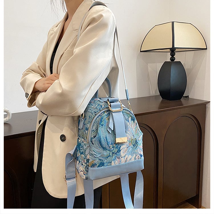 [NANA Series]★Bag★ 4color Rucksack Rucksack Floral Pattern Cute Commuting Blue Blue Black Black