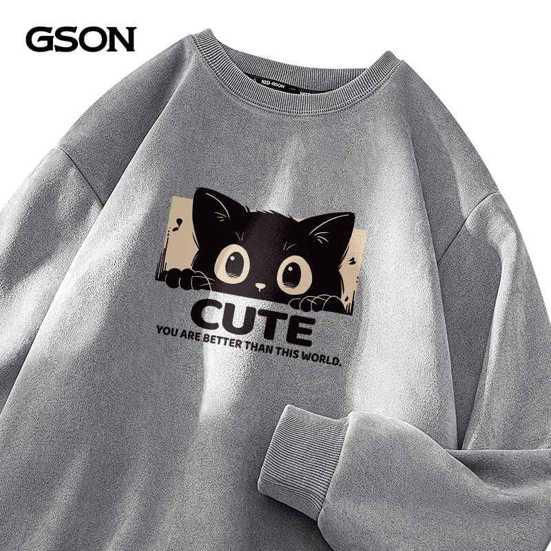 [Mmoptop Series] ★Tops★ 4color Sweatshirt Suede Unisex Men's Large Size Cat Cat Cat