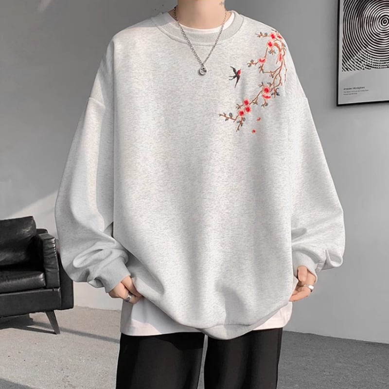 [CHAOMEICHEN Series]★China style tops★ 4color embroidered sweatshirt unisex men's large size black red gray