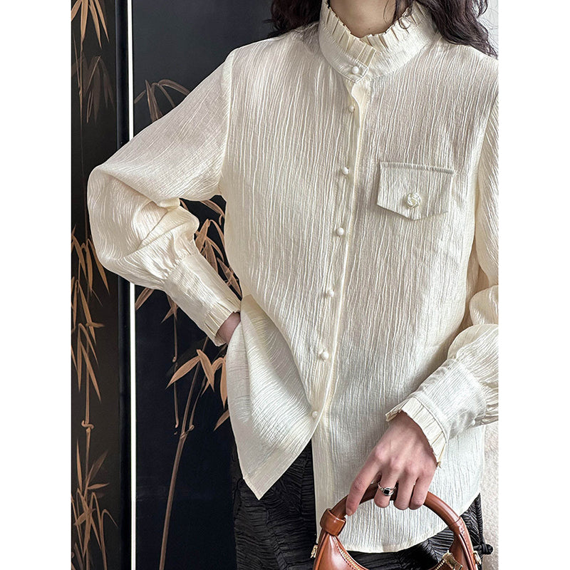 [Tachibana Series]★Shirt★ 2color Tops Long Sleeve Shirt Women's Temperament Enhancement Retro Stand Neck