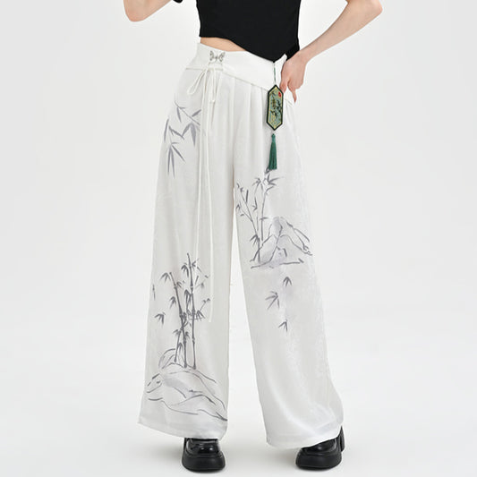 [Kokaisha---Butterfly Gin Series] Chinese-style trousers, bottoms, gaucho pants, original, slimming, switching, floral pattern