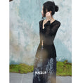 Load image into Gallery viewer, [Daiseiryuu 4 Series] ★Chinese-style top★ V-neck, sheer, long-sleeved shirt, sun protection, Chinese clothing, sexy, black
