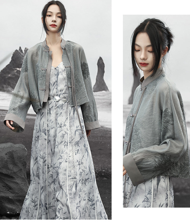 [Daiseiryuu 4 Series] ★Chinese-style tops★ Outerwear, shirts, long-sleeved shirts, sun protection, Chinese clothing, gray