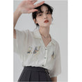 Load image into Gallery viewer, [HUAYUXIN Series] ★Tops★ 2color Shirt Short Sleeve Embroidery Women's Temperament Enhancement Chiffon Black White
