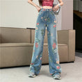 Load image into Gallery viewer, [KAHY Series] ★Denim pants★ Trousers Bottoms Casual Floral Blue Stylish Print
