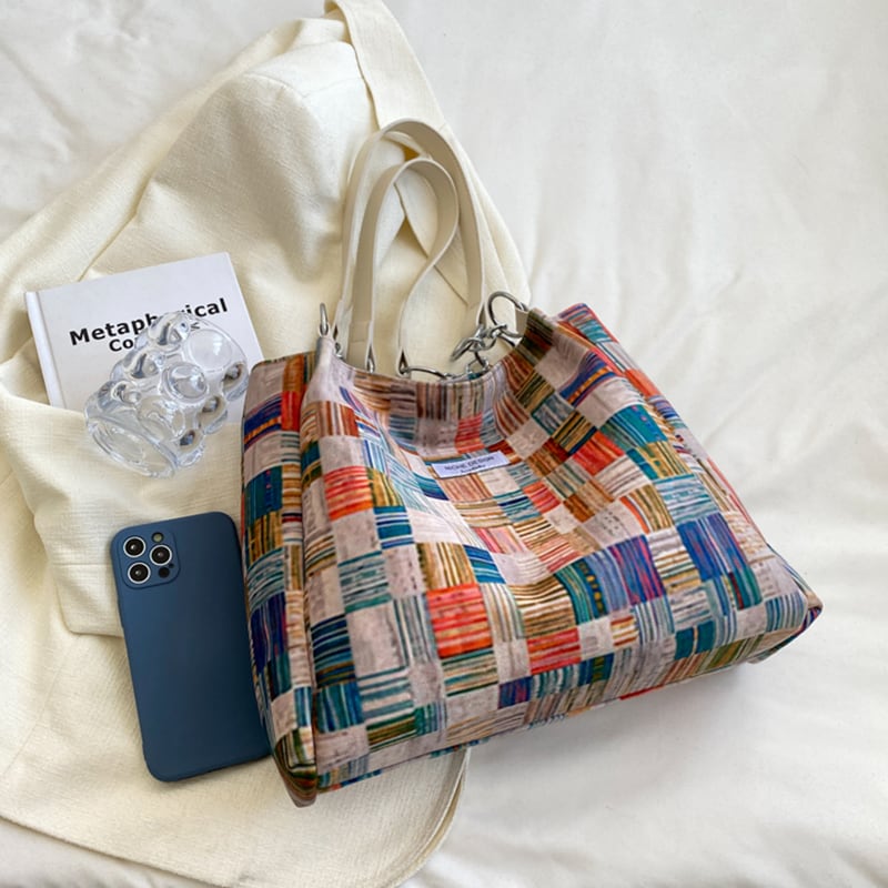 [JaneBeauty Series]★Bag★ Shoulder Large Capacity Graffiti Print Commuting Office Lady Date School Plaid Pattern Graffiti Color