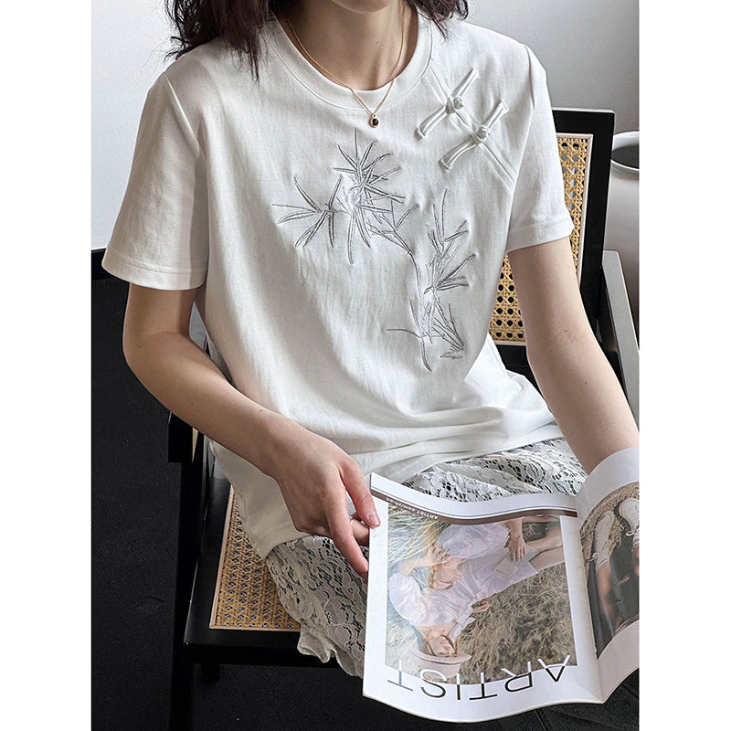 [Tachibana Series] ★China Style T-shirt★ 2color Tops Bamboo Embroidery Women's Chinese Clothing Improves Temperament Cotton