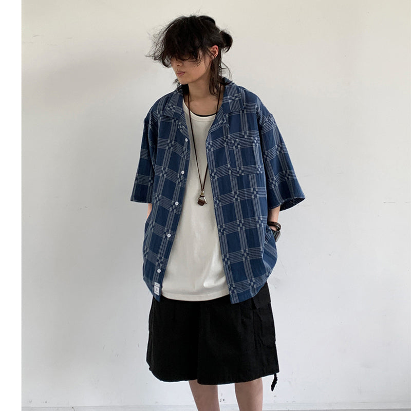 [JIWU series] ★Chinese style tops★ 2 colors Shirt Outerwear Short sleeve Denim Unisex Men's Casual Black Blue