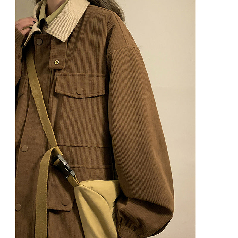 [SENSU Series]★Jacket★ 3color outerwear unisex men's corduroy green beige coffee color