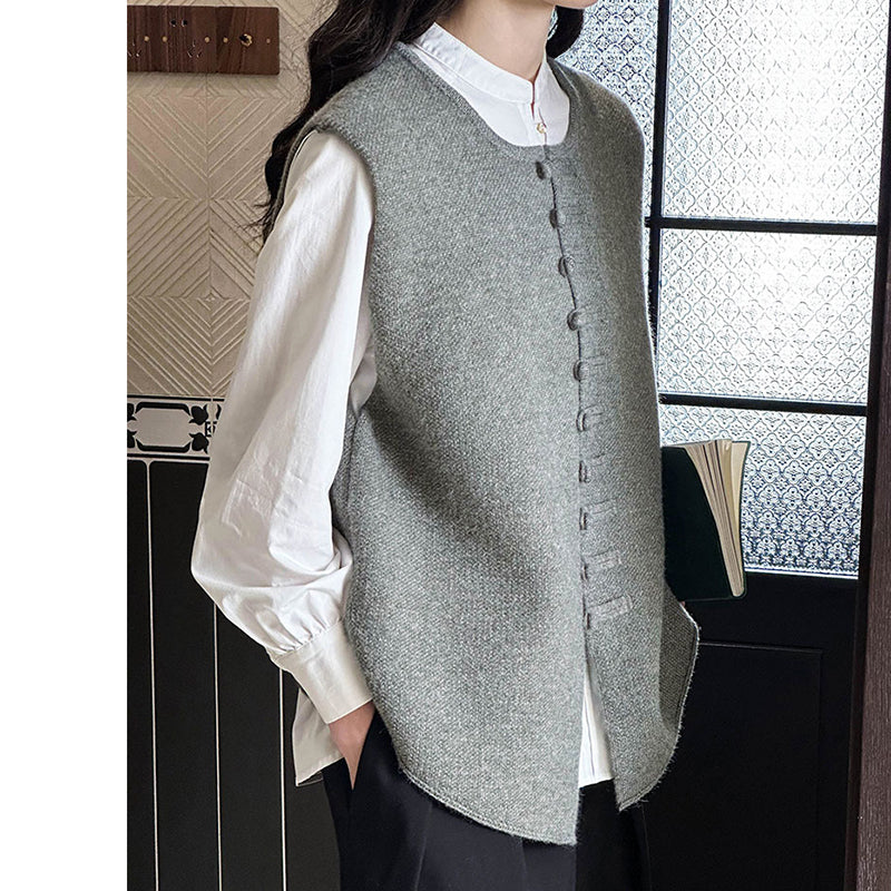 [Tachibana Series] ★China style tops★ 4color Vest Knit Ladies Improves temperament Black Gray Light Green Brown