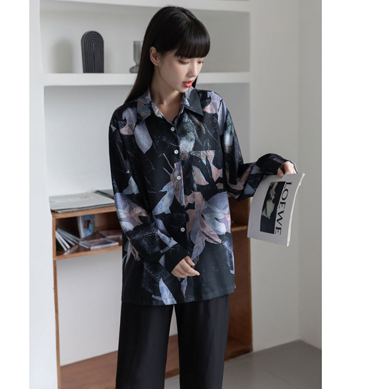 [YOUZI Series] ★Shirt★ Tops Long Sleeve Shirt Floral Shirt Women's Chiffon Print Retro