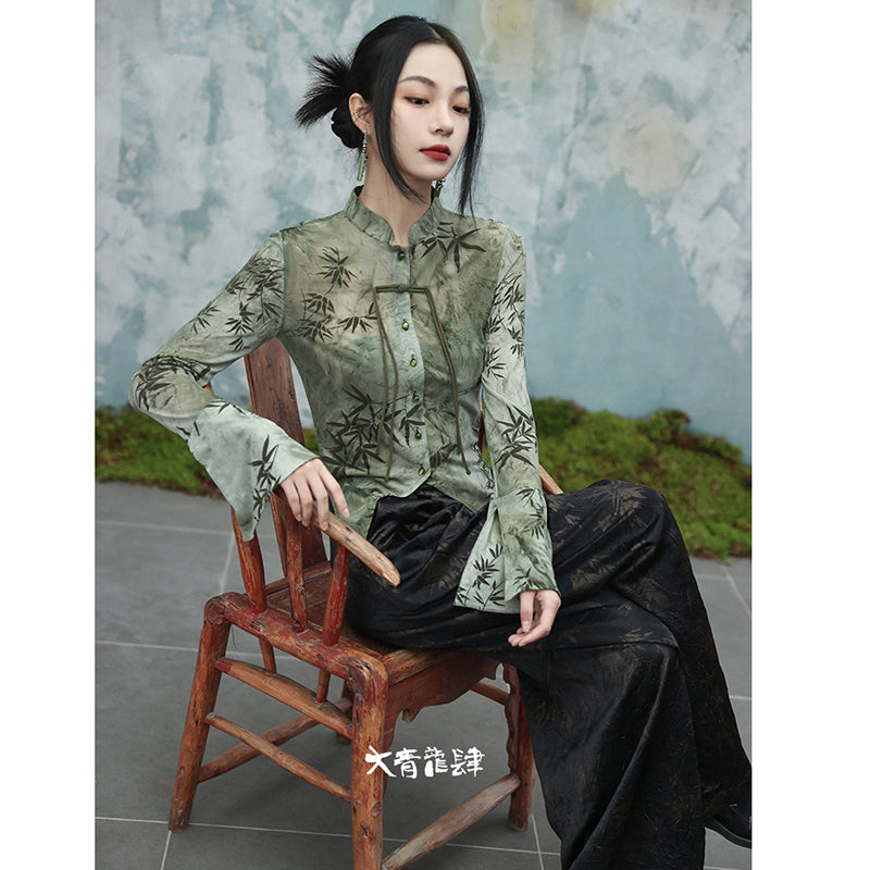 [Daiseiryuu 4 Series] ★Chinese-style trousers★ Bottoms, gaucho pants, casual, black, improves your temperament