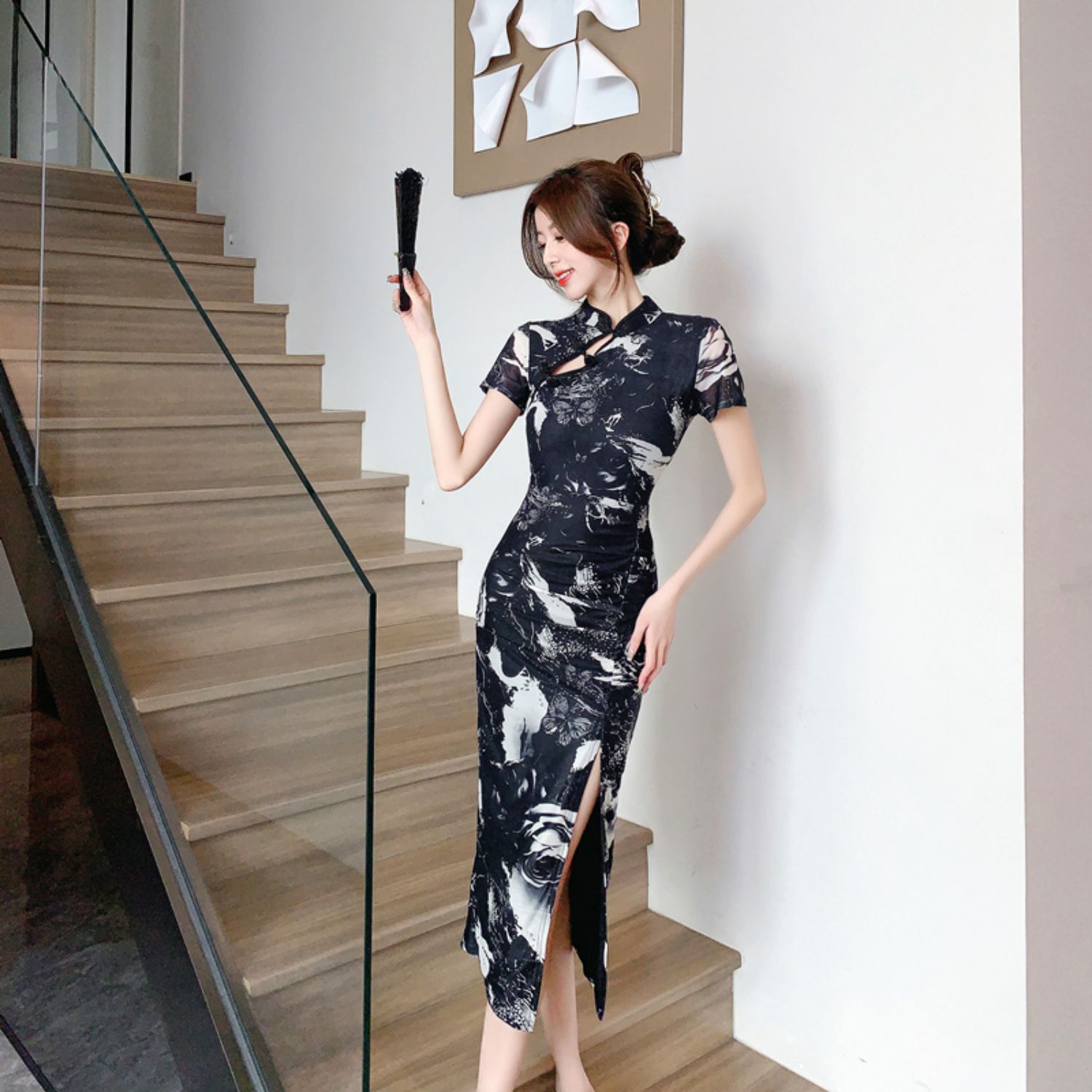 [Hanamori Series]★Chinese style dress★ Improved Chinese dress, fake layered, cute Chinese clothing