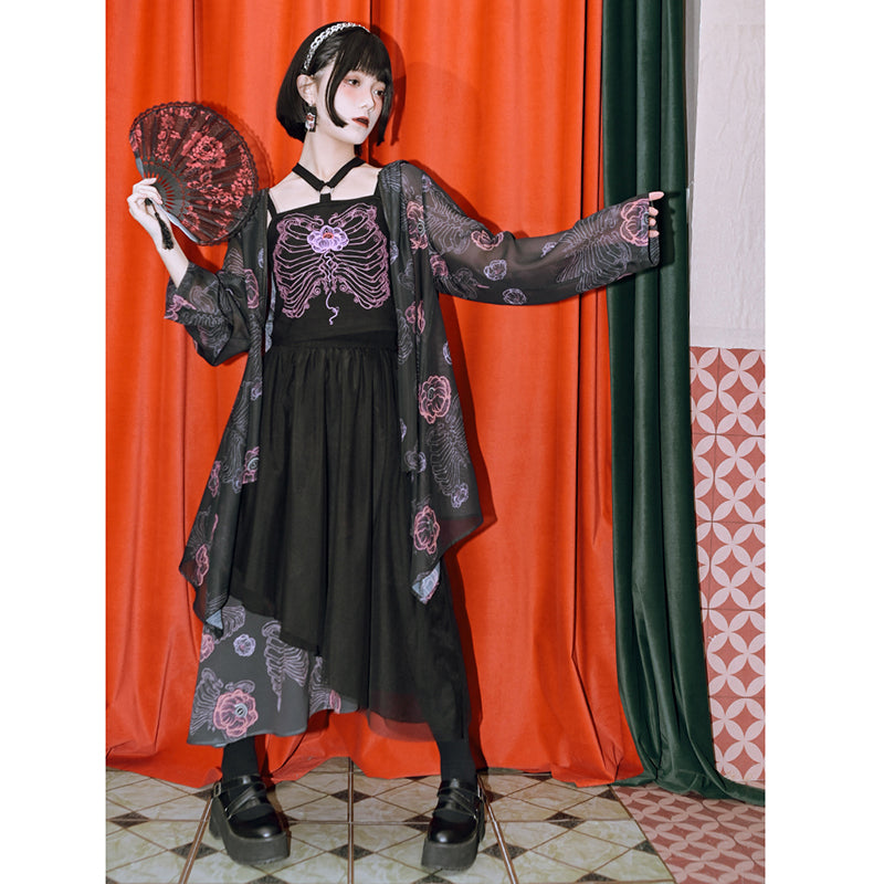 [Kogaisha---Flower Bone Series] ★Chinese-style outerwear★ Thin outerwear, sun protection, sheer, floral pattern, comes with hat