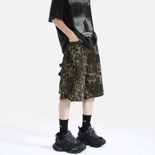 [YUANJI Series] ★Shorts★ Shorts, trousers, bottoms, leopard print, stylish, unisex, men's, 5/8 sleeve