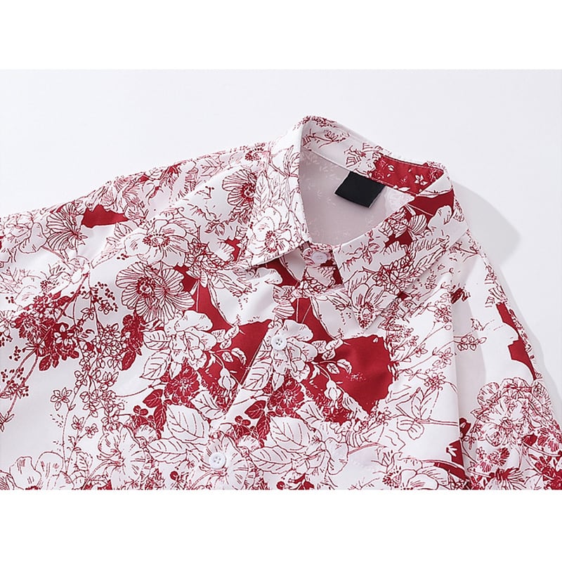 [MOISHE TIDE Series]★Shirt★ 2color Tops Long Sleeve Shirt Unisex Men's Print Red Black