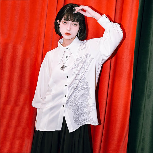 ✿New item! [Kokaisha --- Cloudflies Series] ★China style shirt★ Tops, long sleeve shirt, original, dragon pattern, dragon crest, easy to match