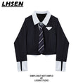 Load image into Gallery viewer, [LHSEN Series] ★Tops★ Shirt with tie Ladies mini length fake layered navy
