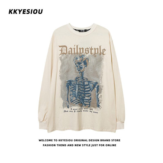 [KKyesiou Series] ★Tops★ 2color Sweatshirt Unisex Men's Skull Skull Stylish Black Apricot