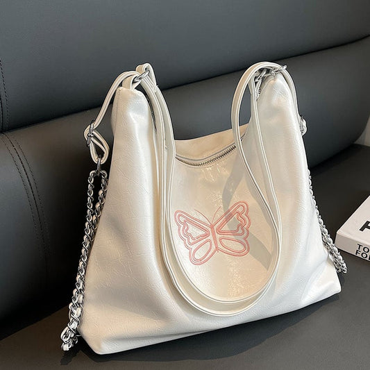 [2060 Series]★Bag★ 3color Shoulder Large Capacity Butterfly Commuting OL Date School Beige Silver Black