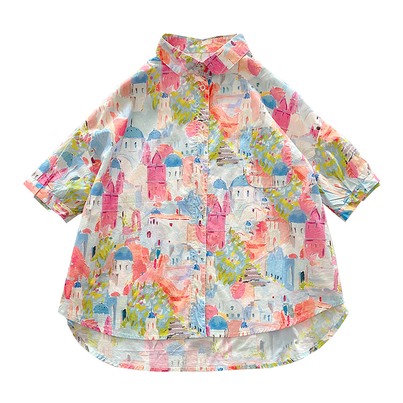 [XUELI series] ★ Tops ★ Shirts 2 colors Women's Improve your style Stylish Floral Oil painting style Cute