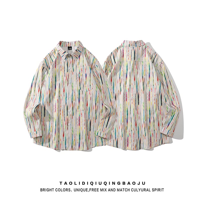 [JINKESEN Series]★Shirt★ Tops, long sleeve shirt, unisex, men's print, vertical stripes, striped pattern, color