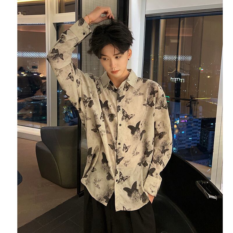 [Chen Dafu Series]★China Style Shirt★ 2color Tops Long Sleeve Shirt Unisex Men's Butterfly Print