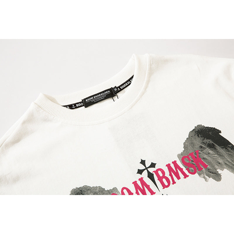 [XPKAEAX Series] ★T-shirt★ Tops Short Sleeve Wings Unisex Men's Women's Fashion Black White