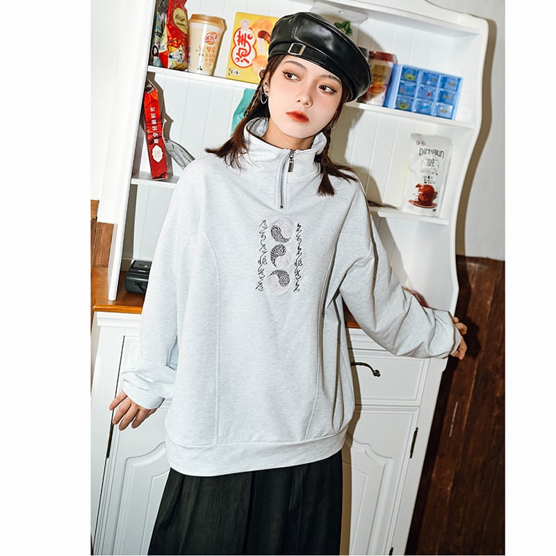 ✿New item! [Kokaisha --- Kenkon Series] ★China style tops★ 2color embroidery sweatshirt original casual gray