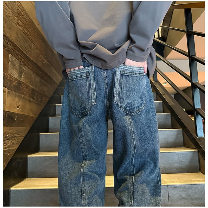 ✿New item! [BIGEMAN Series]★Denim pants★ 2color pants bottoms unisex men's large size black blue jeans