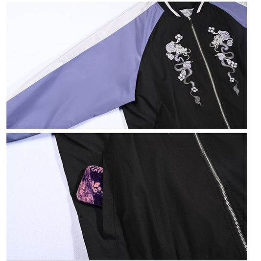 ✿New item! [Old Monster---Tatsuryu Series] ★China style outerwear★ Embroidery stadium jacket Color scheme Black Purple