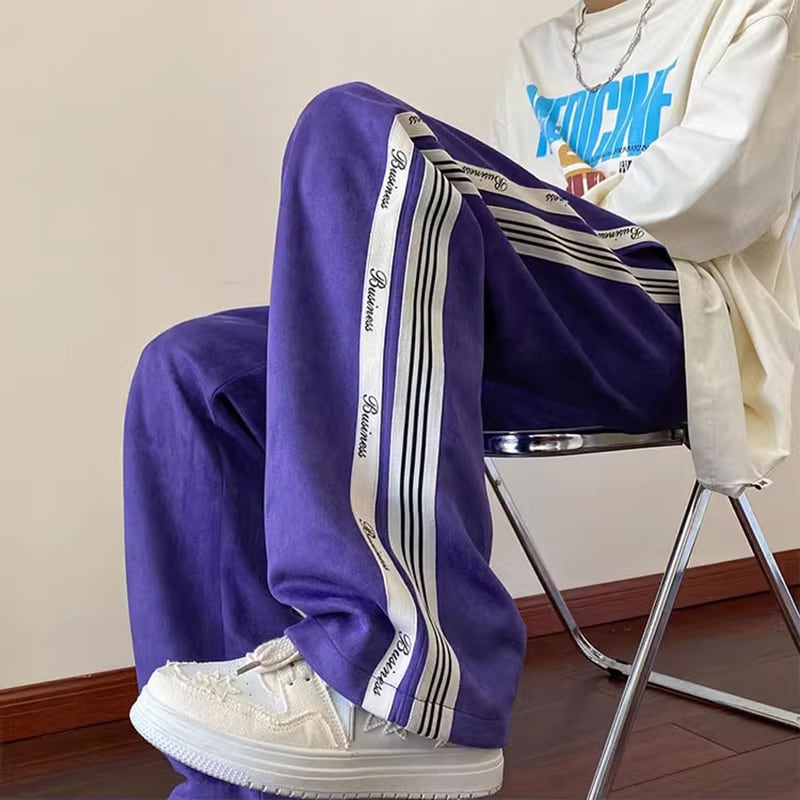 [WRZB Series] ★Casual Pants★ 3color Suede Bottoms Trousers Unisex Men's Large Size Vertical Stripes Striped Pattern