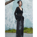 Load image into Gallery viewer, [Daiseiryuu 4 Series] ★Chinese-style top★ V-neck, sheer, long-sleeved shirt, sun protection, Chinese clothing, sexy, black
