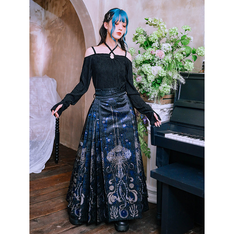 [Kokaisha---Butterfly Gin Series] Chinese-style trousers, bottoms, gaucho pants, original, slimming, switching, floral pattern