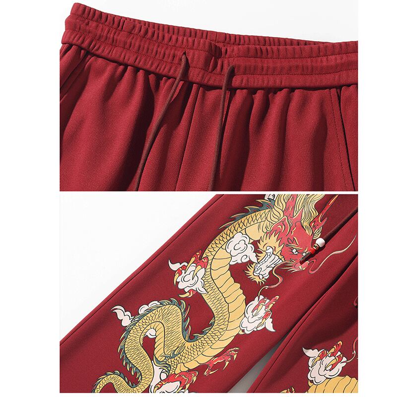 ✿New item! [BIGEMAN Series]★China style pants★ 2color casual pants bottoms unisex men's large size dragon pattern dragon pattern black red