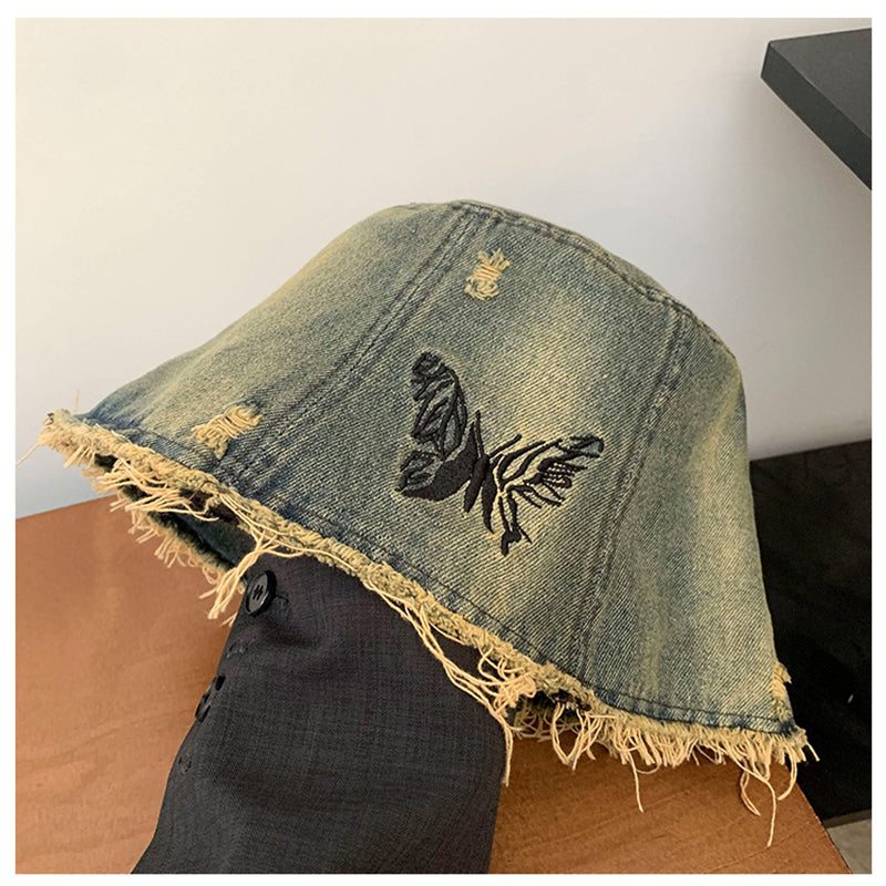 [WXF Series] ★Hat★ Accessory Hat Denim Spring/Summer Easy to match Blue Butterfly Unique Stylish