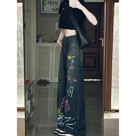 [LINGLING Series] ★Denim pants★ Trousers Bottoms Casual Women's Graffiti Spring/Summer Cute