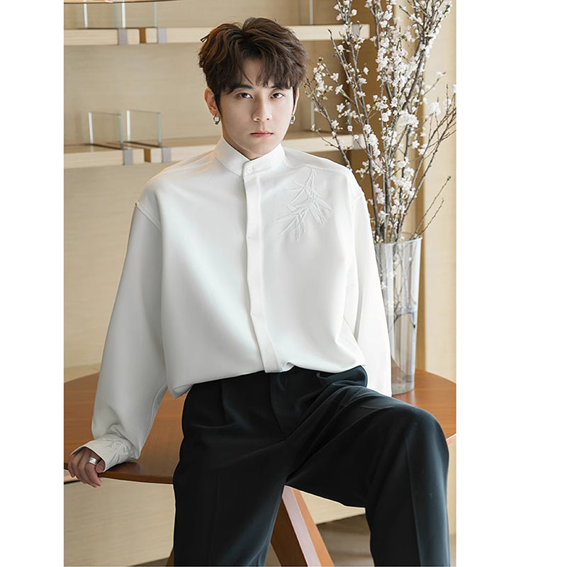 [CHICERRO Series]★China Style Shirt★ 2color Long Sleeve Shirt Tops Embroidery Unisex Men's Black White