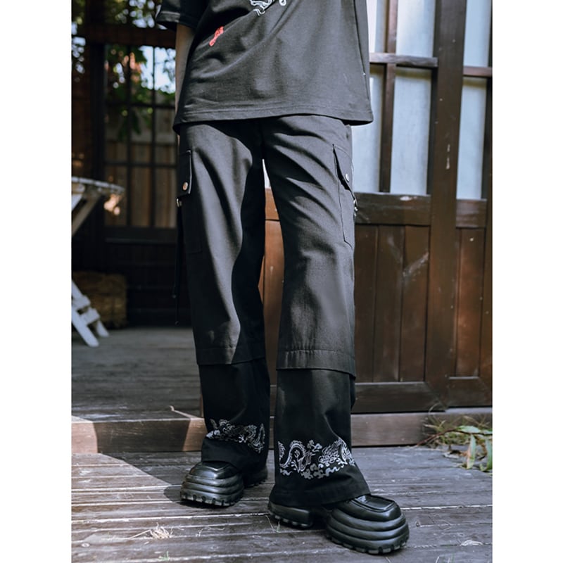 ✿New item! [Kokaisha --- Cloudflip Series] ★China style trousers★ Bottoms Casual pants Switching Black Black