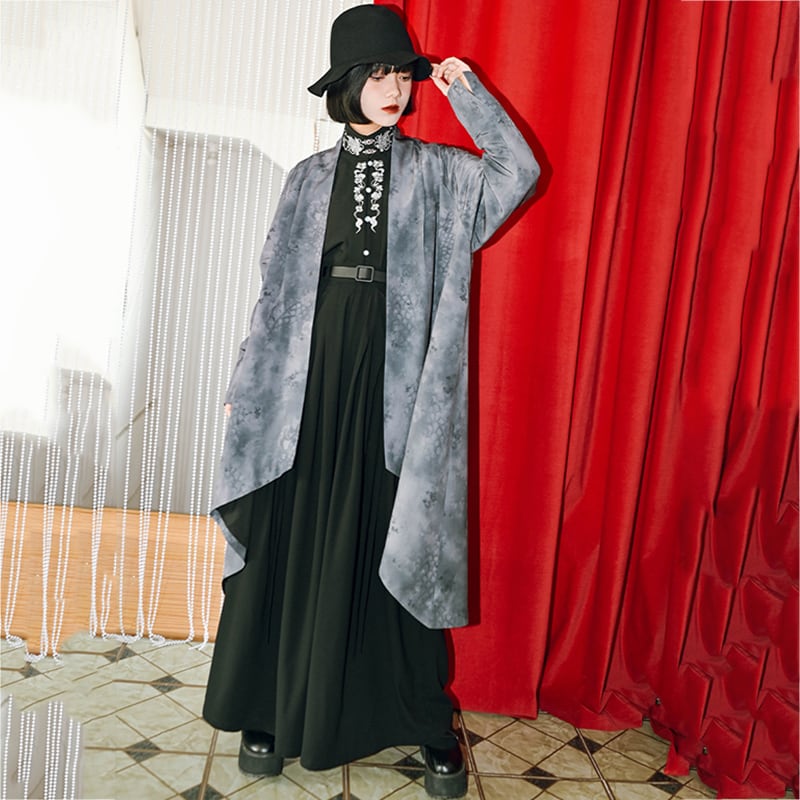 ✿New item! [Kokaisha---Dragon dyeing series] ★China style coat★ Long outerwear, happi coat, outerwear, tie-dye, gray