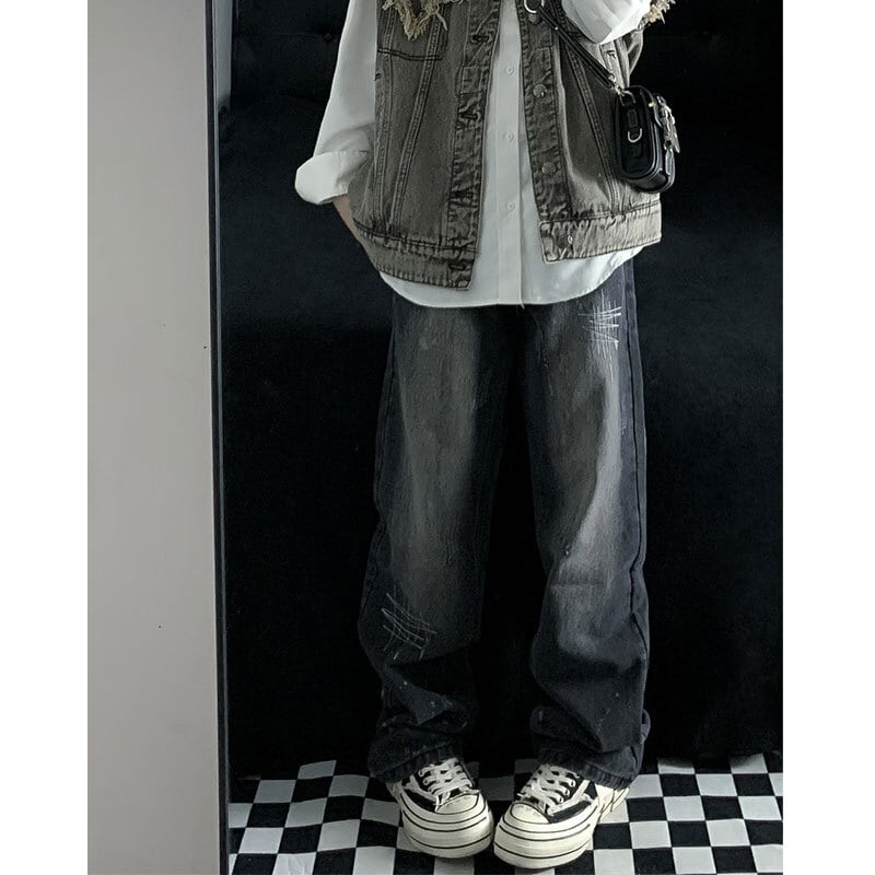 [SEVEN 7 Series]★Denim Pants★ Trousers Bottoms Unisex Men's Black Gray Jeans Easy to Match