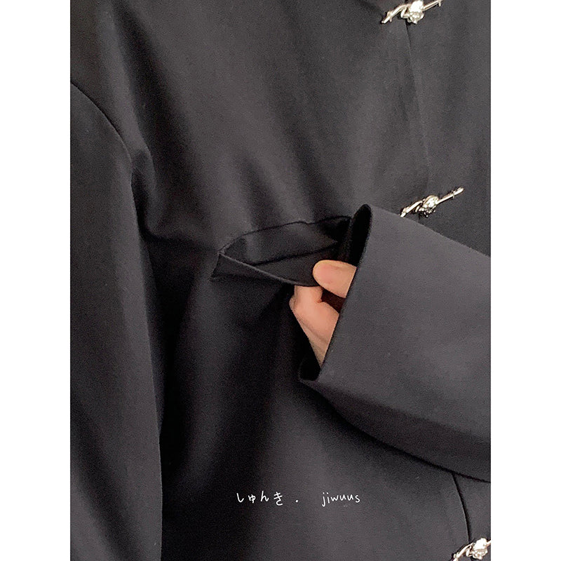 [JIWU series] ★Chinese style tops★ 2 colors Shirt Outerwear Short sleeve Denim Unisex Men's Casual Black Blue