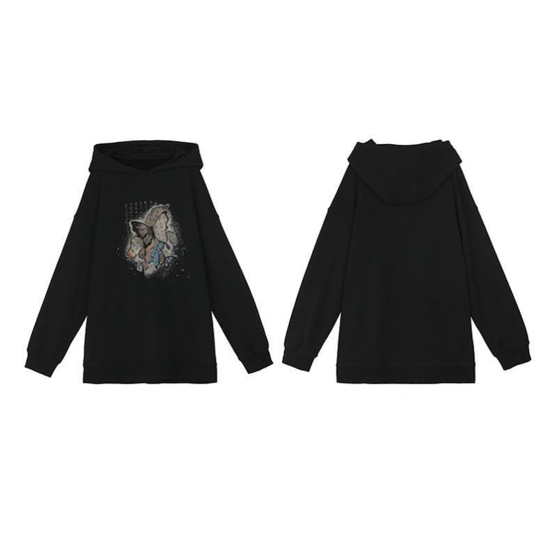 [Mori Onna Buraku Series]★China style top★ Parka Butterfly Unisex Men's Women's Cotton Black Black