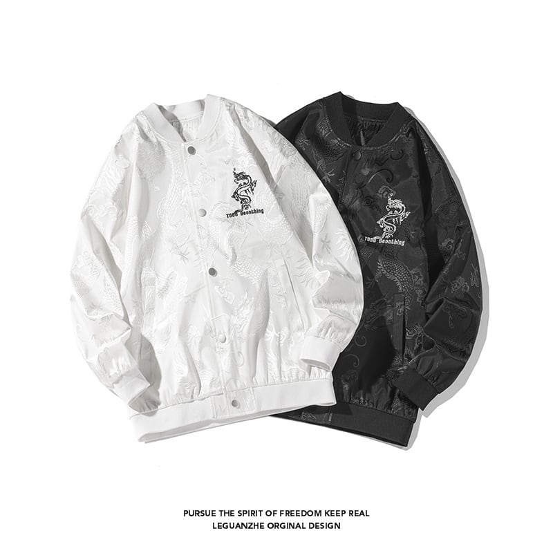 [BIGEMAN Series] ★China style outerwear★ 2color jacket, no hood, unisex, men's, large size, dragon crest, black white