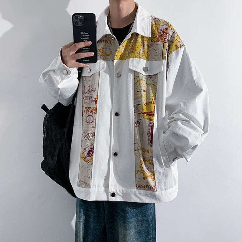 [YUANJI series] ★Jacket★ 3color outerwear without hood switching unisex men's large size white gray blue yellow