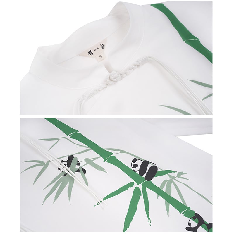 [Da Qinglong Shu Series] ★Chinese style tops★ Shirt, long sleeve shirt, bamboo panda print, white, white