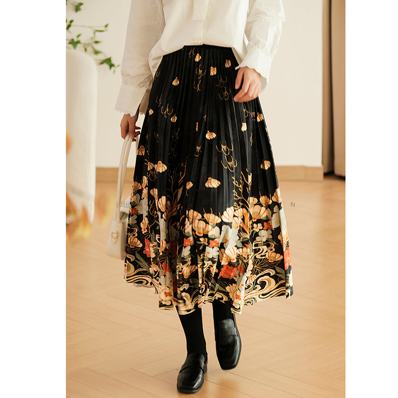 [XIAOER Series]★China style skirt★ 3color floral pattern skirt bottoms elastic waist, easy to match for commuting, dates